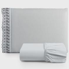 Imagem de Jogo de Lençol Lese Percal 180 Fios Solteiro 2 Peças Barato - Cinza