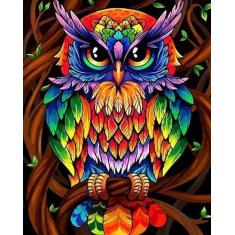 Imagem de Quebra-cabeça em MDF Coruja Colorida Puzzle de 500 peças