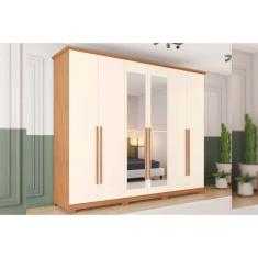 Imagem de Guarda Roupa 6 Portas (2 c/ Espelho) e 6 Gavetas c/ Pés Leblon Nature/Off White - Henn