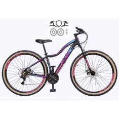 Imagem de Bicicleta Feminina Aro 29 Ksw Mwza 24v Freios a Disco Hidráulicos Garfo Suspensão Pneu com Faixa Bege - Preto/Pink/Azul