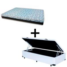 Imagem de Cama Box Baú Solteiro 88 - Tecido Sintético Branco com Colchão Berlim Bello Box - D23 Azul 88x188cm
