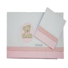 Imagem de Lençol De Mini Berço Malha 03 Peças Urso Bolacha Rosa - Minha Casa Bab