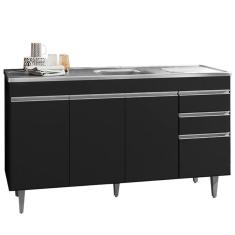 Imagem de Gabinete Balcão Tesser 1.50m 3 Portas 3 Gavetas S/ Tampo Cozinha Preto - Bela Móveis