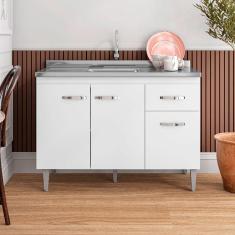 Imagem de Balcão Para Cozinha 120cm Gabriela 3 Portas 1 Gaveta Sem Tampo Branco - Ajl