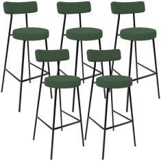 Imagem de Kit 05 Banquetas Baixa Bar Cozinha Sala De Jantar Estrutura Em Aço Milão L02 Suede Verde Musgo