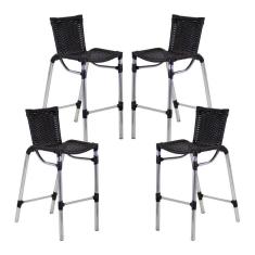 Imagem de Kit 4 Banquetas Alumínio Alta Com Encosto Para Bar Balcão Edícula Cozinha Preto