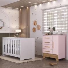 Imagem de Quarto de Bebê com Cômoda 4 Gavetas 1 Porta e Berço 3 em 1 Catavento M