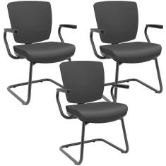 Imagem de Kit 03 Cadeiras De Escritório Fixa Executiva Office Preto Slim Baixa Flexi P03 Vinil Preto