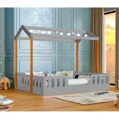 Imagem de Cama de Criança Infantil Criança Montessoriana Ágatha Casal com Led Cinza e Amêndoa