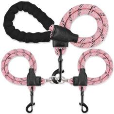 Imagem de Coleira dupla para cães, coleira dupla para cães, giratória de 360°, sem embaraço, para treinamento de caminhada para dois cães, confortável com absorção de choque, para cães pequenos, médios e