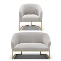 Imagem de Sofá Namoradeira e Poltrona Base Industrial Dourado Stella Veludo D03 - D'Rossi