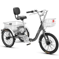 Imagem de Triciclo dobrável ao ar livre 50,8 cm bicicleta de três rodas com cesta de compras Triciclo adulto assento de encosto ajustável para idosos mulheres homens piquenique ciclismo pedalar