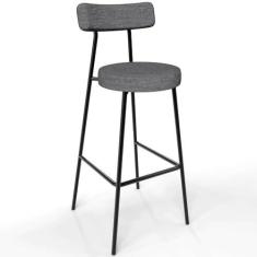 Imagem de Banqueta Alta Bar Cozinha Sala De Jantar Estrutura Em Aço Milão L02 Linho Cinza Escuro - Lyam Decor