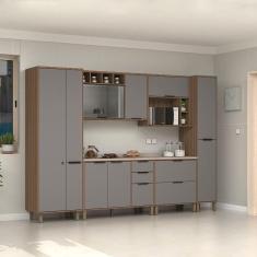 Imagem de Cozinha Completa 6Peças Balcões Aéreos Vidro Reflecta C tampo Luciane Móveis Vanilla-cinza Puro