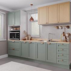 Imagem de Cozinha Modulada 4 Peças com Tampo 1 Torre 1 Aéreo 2 Balcões Arizona Cabecasa Madeiramadeira Figueira/Menta