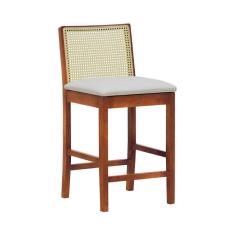 Imagem de Banqueta Média Pérola Madeira Maciça Com Telinha C- 62cm Altura - Amêndoa Corano Bege