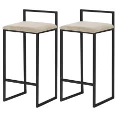Imagem de Kit 2 Banquetas Decorativa Jasmine Base  Veludo Bege - Gran Belo