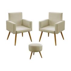 Imagem de Kit 2 Poltronas Decorativas Vega Com Puff Solar Para Sala de Estar Sued Bege Aradecor