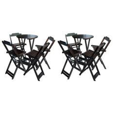 Imagem de Kit 2 Mesas Bistrô Dobraveis Em Madeira Padrão Com 4 Banquetas Altas - Tabaco - Marrom