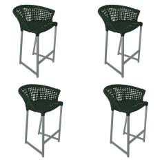 Imagem de Kit 4 Banquetas Reis Em Corda Náutica E Base Em Alumínio Cinza Para área Gourmet Verde Musgo Verde