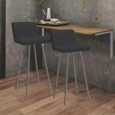 Imagem de Kit Mesa Suspensa de Parede Fixa mdf Caramelo + 2 Banquetas Lexi Ferro Cinza Suede Preto - Ahazzo Móveis