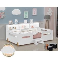 Imagem de Cama Infantil Montessoriana Mary Com Escada Led E Nicho Branco/Mel + A