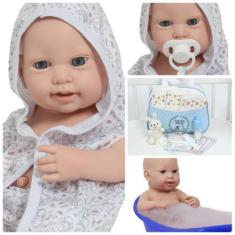 Imagem de Boneco Tipo Reborn Realista 100% Vinil Com Bolsa Acessórios - Cegonha