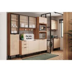 Imagem de Cozinha Modulada Completa Alpha 6 Peças (2Aéreos+2Balcões+1Paneleiro+1TorreQuente) C6P79 Freijo/Off White - Carraro