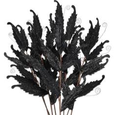 Imagem de HyDren 10 peças de 68,5 cm de folhas de glitter de Natal grandes ornamentos para palitos de árvore de Natal, sprays, galhos, ramos, florais, para decoração de guirlanda de árvore de Natal, decoração