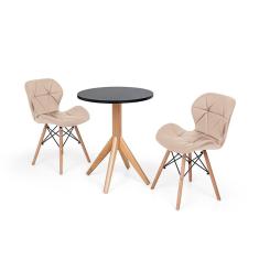 Imagem de Conjunto Mesa de Jantar Maitê 60cm  com 2 Cadeiras Eames Eiffel Slim - Nude