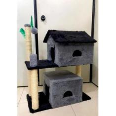 Imagem de Arranhador Para Dois Gatos Com 2 Casas Cinza - Dodytoy Brinquedos Para