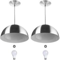 Imagem de 2 Lustres Pendente Meia Lua 40cm Alumínio Escovado + Lampada