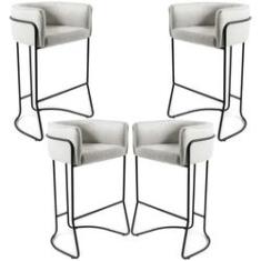 Imagem de Kit 04 Banquetas Decorativa Fixa Base de Aço  Betina D02 Linho Creme A-48 - Lyam Decor