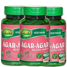 Imagem de Ágar-Ágar Gelatina Vegetal 60 Cápsulas De 600Mg Kit Com 3