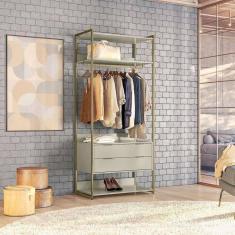 Imagem de Guarda-Roupa Closet Industrial Mital com Cabideiro 2 GV Off White e Dourado