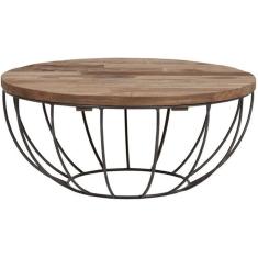 Imagem de Mesa de centro redonda, mesa de centro pequena com estrutura de aço, mesa lateral para sala, quarto, escritório, marrom rústico e preto, 80X45CM