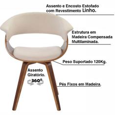 Imagem de Kit 05 Cadeiras Giratória Decorativa para Escritório Home Office Ohana Linho Bege - Gran Belo