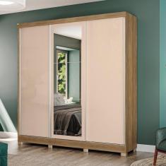 Imagem de Guarda-Roupa Casal Kappesberg 3 Portas Reversiveis de Correr 3 Espelhos 3 Gavetas Nogueira/Macadâmia