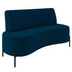 Imagem de Sofá 2 Lugares 135cm Pés Aço Preto Tamar K04 Veludo Azul - Mpozenato