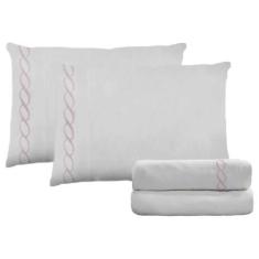 Imagem de Jogo De Cama Neo Prime 200 Fios Bordado Corrente King Rosa - Camesa