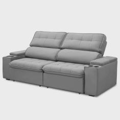 Imagem de Sofá Retrátil Reclinável 3 Lugares 230cm Ginevra F05 Veludo Prata - Mpozenato