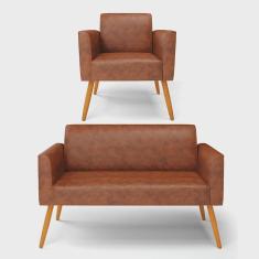Imagem de Sofá Namoradeira com Poltrona Pés Palito Castanho Marisa Corano Nozes D03 - D'Rossi