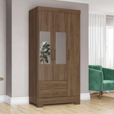 Imagem de Guarda-Roupa Solteiro 3 Portas 2 Gavetas com Espelho Castanho Be16 - Briz