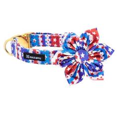 Imagem de Coleira floral para cães com bandeira americana de 4 de julho com gravata borboleta para cães, laço ajustável, coleiras patrióticas, fofas, presente de Dia da Independência para filhotes pequenos,