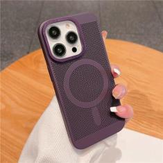 Imagem de Capa magnética de grade de malha de dissipação de calor ultrafina para iPhone 15 13 12 14 11 Pro Max Matte Hard Steel Magsafing Cove, roxo escuro, para iPhone 15