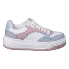 Imagem de Tênis Casual Feminino Flatform Com Recortes Retrô Cano Baixo Marfim-Feminino