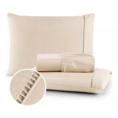 Imagem de Lençol para cama de Casal 4 Peças 400 Fios Ponto Palito 100% Algodão -