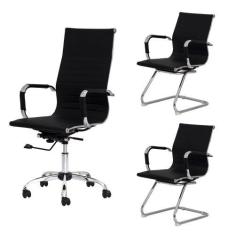 Imagem de Kit Cadeira de Escritório Presidente Stripes + 2 Cadeiras Interlocutor