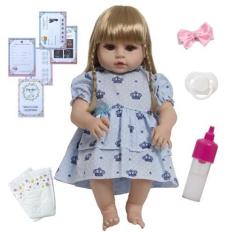 Imagem de Boneca Reborn Princesa Vestido Coroa Fofinha Com Chupeta - Cegonha Reb