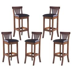 Imagem de Kit 5 Banquetas Alta Estofada Valentina 36 x 100 Cm Madeira Maciça Imbuia Facto Marrom L74 - RMI